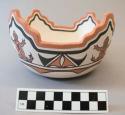 Polychrome-on-white terraced Bowl:  geometric and frog motif