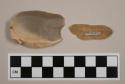 Flint flakes, notched; one with cortex; one blade; tan-colored stone