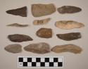 Flint blades; variously colored stones