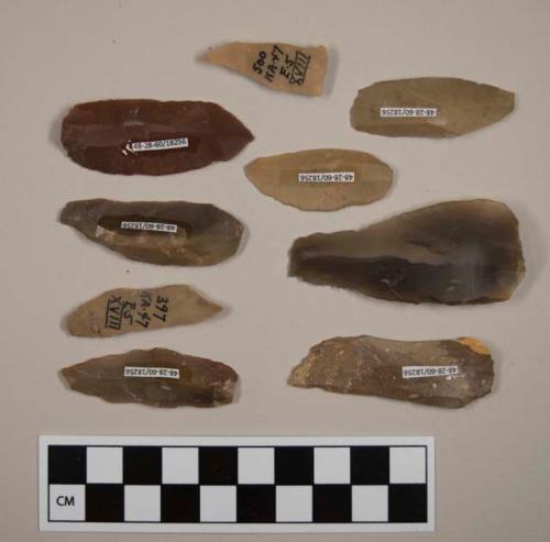 Flint blades; variously colored stone