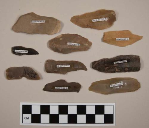 Flint blades; variously colored stone