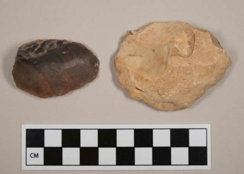 flint flakes; one with cortex; brown colored stone