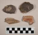 Flint flakes; three with cortex; variously colored stone