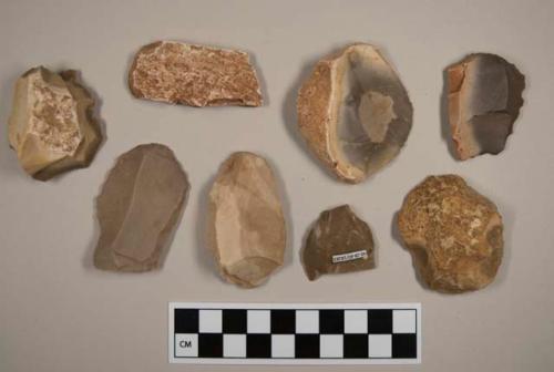 Flint flakes; variously colored stone; some with cortex