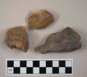 Flint cores; two with cortex; gray and tan-colored stone
