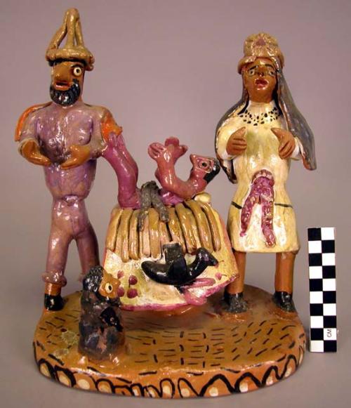 Ceramic polychrome creche scene