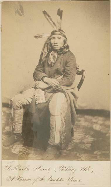 Portrait of He-Kha-ka Ma-ne; warrior of the yankton Sioux