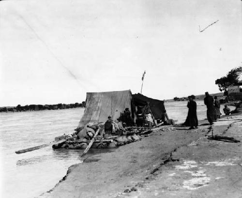 Yak skin raft at shore