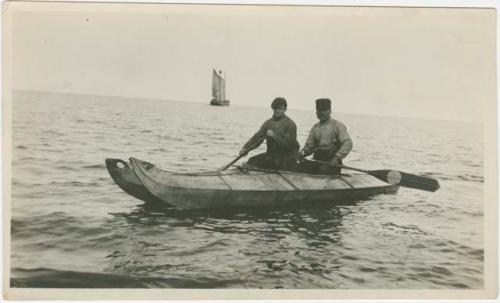 Arctic Voyage of Schooner Polar Bear - Two men in seal boat