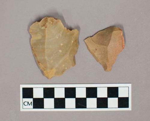 Flint flakes; tan colored stone; one with cortex