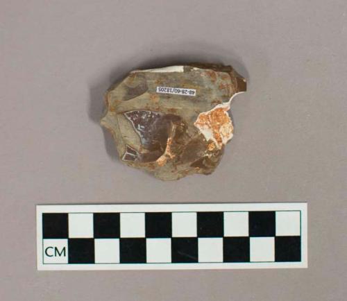 Flint flake with cortex; gray colored stone