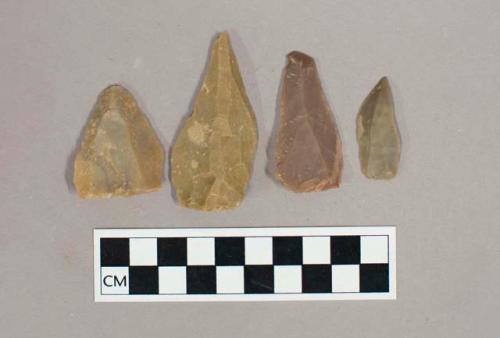 Flint flakes, including grey, tan and purple colored stone