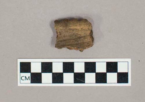 Ceramic, earthenware rim sherd with impressed exterior decoration