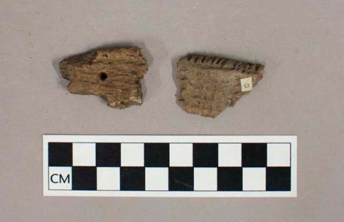 Ceramic, earthenware rim sherds with impressed and punctate exterior decoration