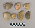 Flint cores; eight with cortex; gray and tan colored stone