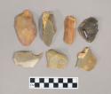 Flint flakes and blades; some with cortex; variously colored stone