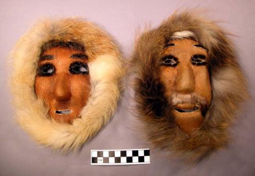 Mask, female, made of caribou skin.