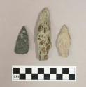 Chipped stone projectile points, including two stemmed points