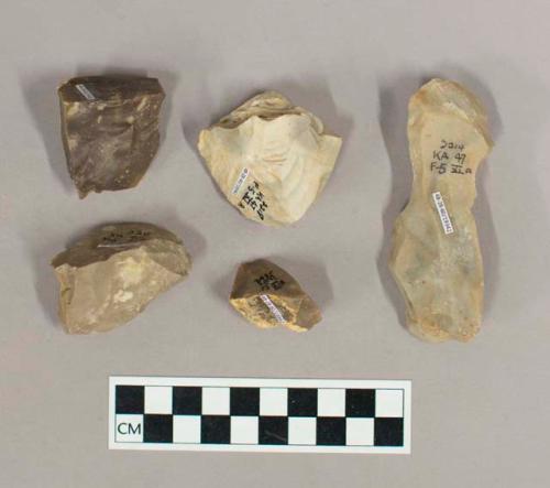 Flint cores; five with cortex; gray, tan, and brown colored stone