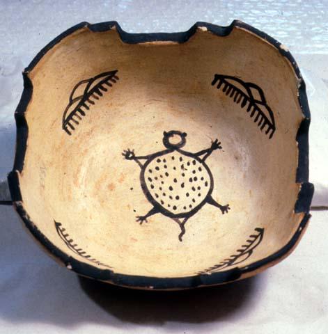 Bowl, polacca polychrome style c. int: animal design; ext: slipped, no design. 7