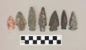 Chipped stone, side-notched and stemmed projectile points