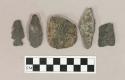 Chipped stone, biface and projectile point fragments, including stemmed and side-notched projectile points