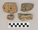 Ceramic, earthenware body and rim sherds with impressed and punctate exterior decorations