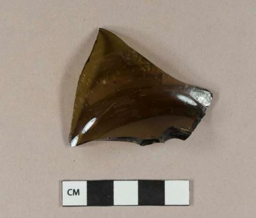 Glass, amber bottle glass neck and shoulder fragment