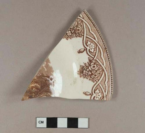 Brown transfer printed creamware complete profile sherd