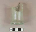 Aqua glass hollow vessel base fragment; glass tipped pontil scar