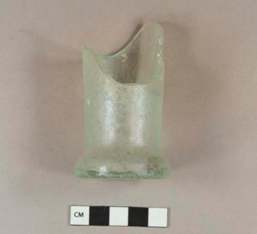 Aqua glass hollow vessel base fragment; glass tipped pontil scar