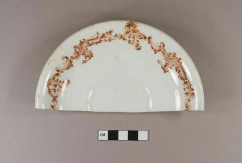 Brown transfer printed ironstone saucer sherd