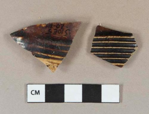 Manganese mottled earthenware body sherds with wheel turned grooves
