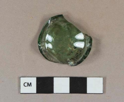 Green glass bottle base fragment; glass tipped pontil scar