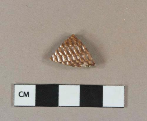 Lustrous brown salt-glazed stoneware vessel body fragment, gray paste, likely Nottingham type
