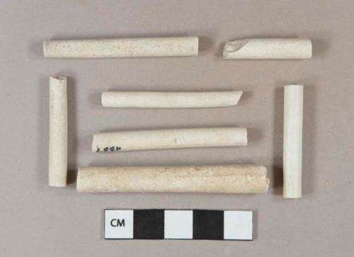 Pipe, white kaolin, stem fragments; 4/64" bore diameter; undecorated