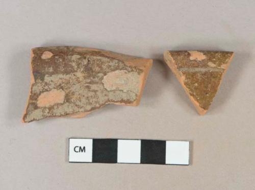 Brown lead glazed redware vessel rim fragments