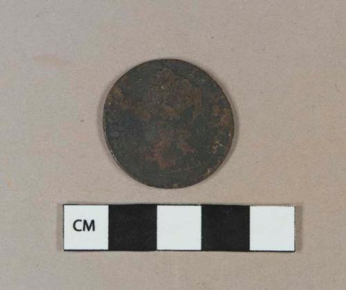 Cuprous alloy coin, George II half penny (1729-1754), corroded