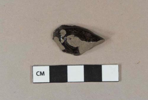 Black lead glazed earthenware vessel body fragment, gray paste, likely jackfield type