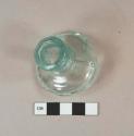 Glass, mold made, bottle, inkwell; aqua, round