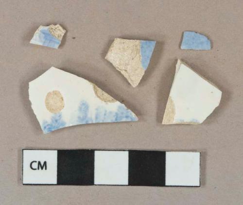 Light blue on white transferprinted whiteware vessel body fragments, white paste