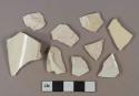 Undecorated creamware vessel body fragments, light buff paste; 8 undecorated white pearlware vessel body fragments
