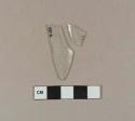 Aqua bottle glass fragments, two fragments crossmend