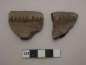 Ceramic rim sherds, lipped rims with parallel incised designs