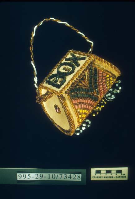 Boxy handbag whimsey with beadwork decoration, "BOX" and "1910"