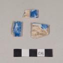Blue hand painted pearlware body sherds; three sherds crossmend