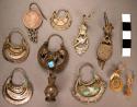 4 pair & 5 odd crescent-shaped silver earrings--various sizes & designs