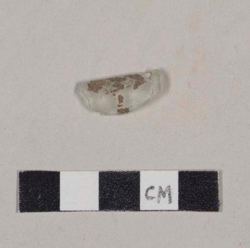 Aqua bottle glass fragment with possible paper label