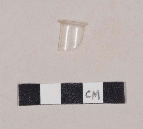 Colorless bottle glass rim fragment with flared rim; possible test tube fragment