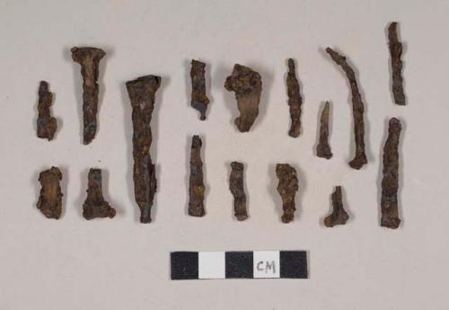 Iron nail fragments, some cut or wrought